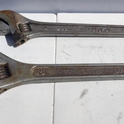 Two Vintage & Large Adjustable Wrenches