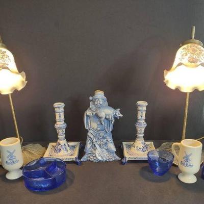 Blue and white decorative items