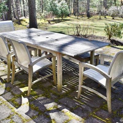 Tropitone teak table with chairs and bench