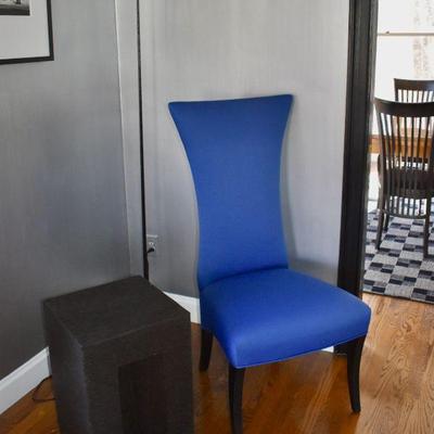 One of a pair of blue slipper chairs