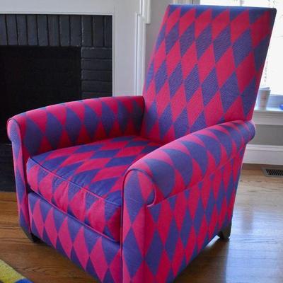 Donghia John Hutton design red and blue upholstered chair