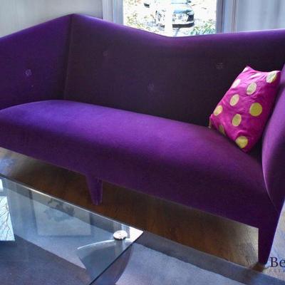 John Hutton for Donghia upholstered purple mohair sofa