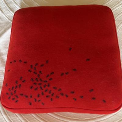 Red Wool Decorator Pillow Embellished w/Ants 