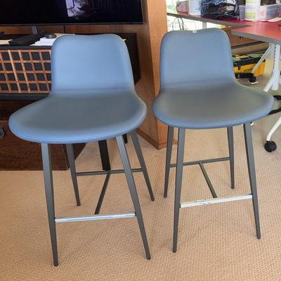 Italian Blue Leather Bar Stools 