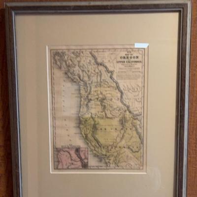 Map of Oregon & Upper California Handcolored Litho c.1846 Augustus Mitchell