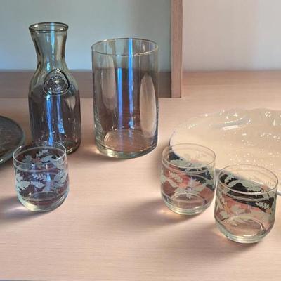 Thanksgiving Platter, Christmas Platter, 2 Vases, 4 Christmas Glasses 