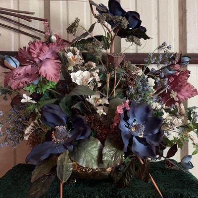 Large Artificial Flowers In Gold Colored Pot