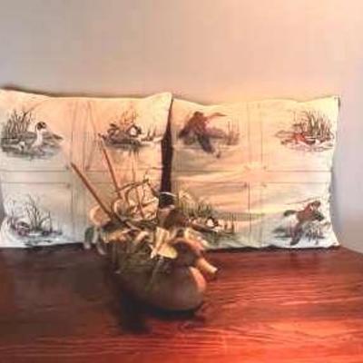 (2) Duck Pillows with Duck Planter