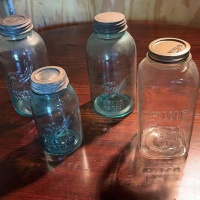 (3) Ball Mason Jars With Original Lids And 1 Pine Mason Jar