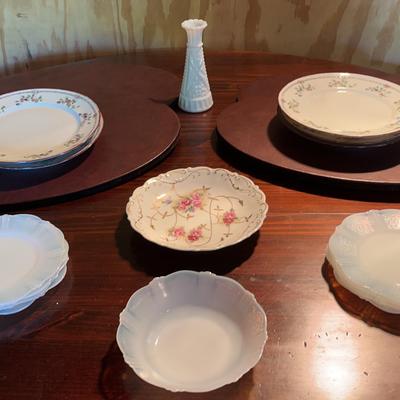 5 China Plates Made In Japan, 6 Frosted Plates, 1 Frosted Bowl & More