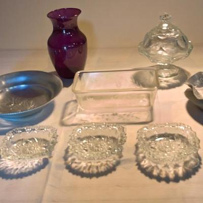 Red Vase, Silver Bowls, Candy Dish & More