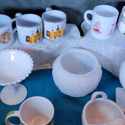 Milk Glass And Ceramics, Fire King Disney, and Westfield Glassware