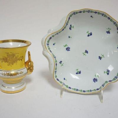 1029	FRENCH PORCELAIN GILT DECORATED VASE, APPROXIMATELY 5 IN HIGH & TIFFANY & CO LIMOGES *VILLANDRY* DISH
