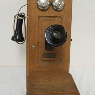 1004	ANTIQUE *LONG DISTANCE* HANGING WALL PHONE, APPROXIMATELY 10 IN X 12 IN X 23 IN HIGH

