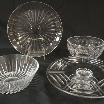 1056	VAL ST LAMBERT CAKE STAND, BOWLS & 12 IN PLATE, EACH W/GROUND & POLISHED BASE
