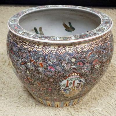 1064	LARGE PORCELAIN JARDINEER WITH KOI FISH, APPROXIMATELY 20 IN X 16 IN 
