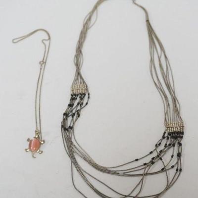 1207	2 STERLING SILVER NECKLACES, 1.21 OZT INCLUDING STONES
