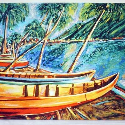 1074	GICLEE ON CANVAS *KAUAI CANOE* BY NATHALIE BOUTIN, SIGNED AND NUMBERED, APPROXIMATELY 18 IN X 23 IN
