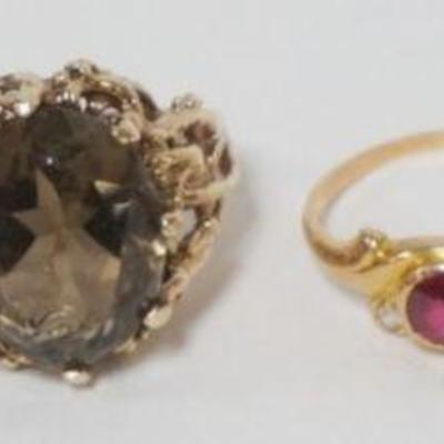 1219	4 LADIES GOLD COLOR RINGS, MARKINGS UNREADABLE, 12.71 DWT WITH STONES
