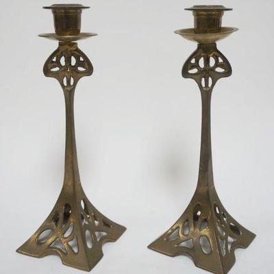1050	PAIR OF BRASS ART NOUVEAU CANDLESTICKS, EACH APPROXIMATELY 11 IN HIGH
