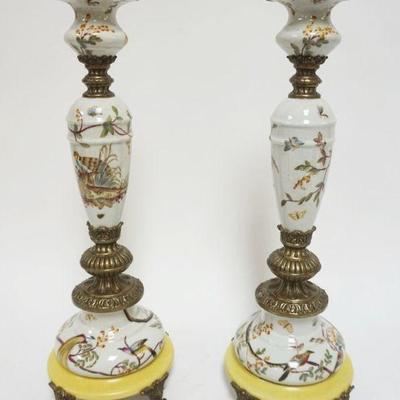 1049	PAIR OF PORCELAIN & METAL CANDLESTICKS, EACH APPROXIMATELY 17 IN HIGH
