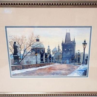 1083	ARTIST SIGNED, FRAMED AND MATTED WATERCOLOR OF CONTINENTAL STREET SCENE, APPROXIMATELY 15 IN X 19 IN OVERALL

