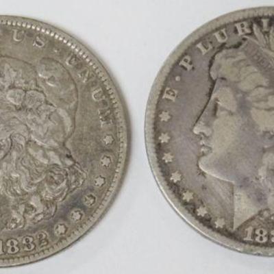1193	2 MORGAN SILVER DOLLARS, 1881 AND 1882 O MINT

