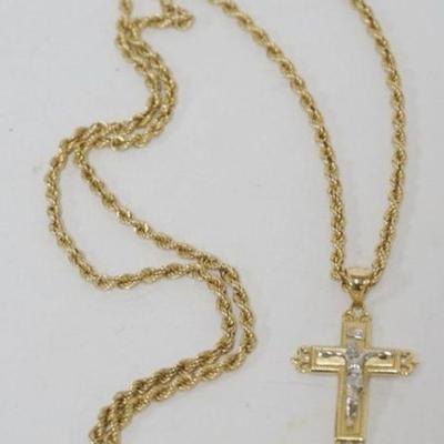 1215	14K CROSS NECKLACE, 7.89 DWT, APPROXIMATELY 20 IN L
