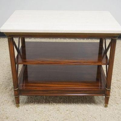 1131	ROSEWOOD 1 DRAWER TABLE WITH MARBLE TOP, FLUTED LEGS WITH BRASS FURRLES ON BASE, APPROXIMATELY 31 IN X 20 IN X 26 IN H
