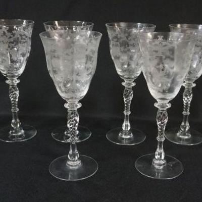 1053	8 ELEGANT ETCHED GLASS GOBLETS, EACH APPROXIMATELY 9 IN
