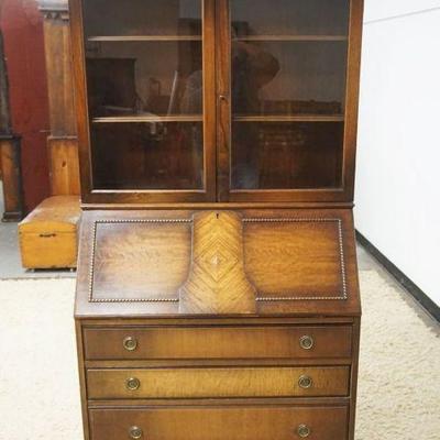 1117	MAHOGANY QUEEN ANNE STYLE SECRETARY DESK W/SHELL CARVED CREST, APPROXIMATELY 35 IN X 17 IN X 77 IN HIGH
