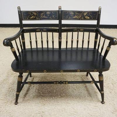 1110	PAINT DECORATED & STENCILED HITCHCOCK STYLE COUNTRY BENCH, APPROXIMATELY 26 IN X 18 IN X 34 3/4 IN
