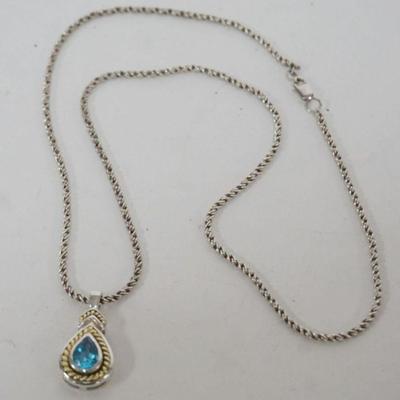 1241	LADIES AQUARMINE NECKLACE, PENDANT MARKED SS 18K, 7.25 DWT INCLUDING STONE AND NECKLACE
