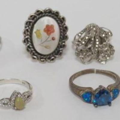 1206	8 STERLING SILVER RINGS, 1.17 OZT INCLUDING STONES, 
