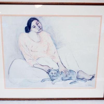 1075	R C GORMAN *STUDY OF VIRGINIAS KITTY*, ARTIST SIGNED AND NUMBERED, FRAMED AND MATT, APPROXIMATELY 31 IN X 36 IN OVERALL
