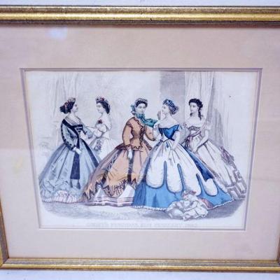 1090	2 FRAMED AND MATTED FASHION PRINTS, LARGEST APPROXIMATELY 16 IN X 14 IN 
