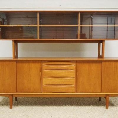 1138	DANISH MODERN 2 PART SERVER, HAVING 5 DRAWERS AND SLIDING GLASS DOOR TOP, TOP AND BOTTOM ARE DIFFERENT, MARKED TERRING MOBELFABRIK -...