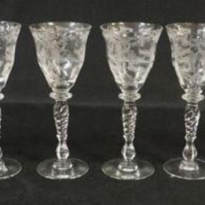 1051	11 ELEGANT ETCHED GLASS WINES, EACH APPROXIMATELY 6 1/2 IN HIGH
