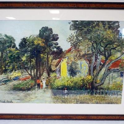 1071	FRAMED AND MATTED ARTIST SIGNED ABSTRACT PRINT OF STREET SCENE, APPROXIMATELY 45 IN X 34 IN OVERALL
