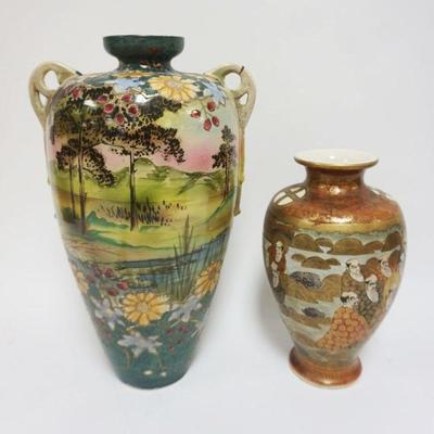 1046	ASIAN POTTERY VASES INCLUDING SATSUMA, LARGEST APPROXIMATELY 19 IN HIGH
