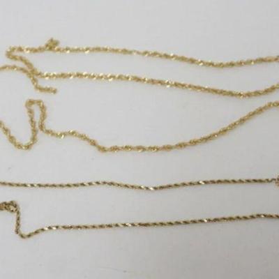 1221	2 10K  GOLD NECKLACES, 3.48 DWT, ONE NEEDS REPAIR
