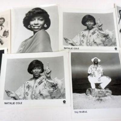 1250	 8 VINTAGE R & B AND JAZZ PRESS RELEASE PHOTOS, INCLUDING NATALIE COLE, TAJ MAHAL, OHIO PLAYERS, HERBIE HANCOCK, ETC.
