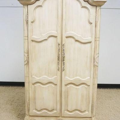 1123	DIMINUATIVE FRENCH PROVINCIAL DOUBLE DOOR WARDROBE WITH SHELVING AND 5 INTERIOR DRAWERS, APPROXIMATELY 40 IN X 18 IN X 72 IN H
