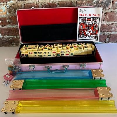 Vintage Mah-Jongg Tile Game Set With Pink Case, Likely By White Swan