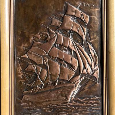 MCM Framed Embossed Copper Clipper Ship Panel 