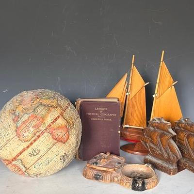 Vintage Collectibles with Sailboat, Puzzle Globe