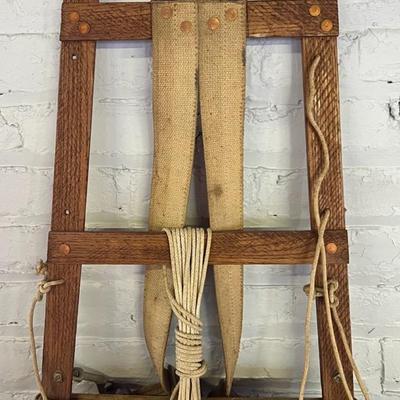 Vintage Wooden Backpack Frame With Copper Rivets, Canvas Straps, Etc