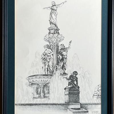 1970 Jim O’Brien Signed Print of Tyler Davidson Fountain
