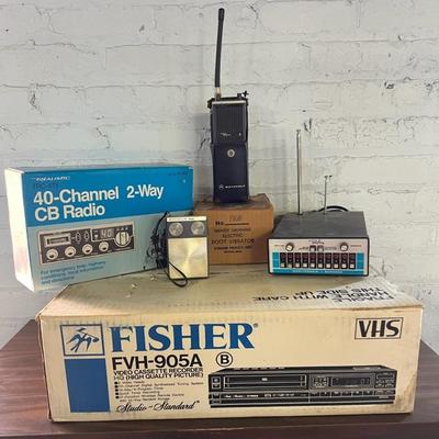 Vintage Electronics With Boxed Fisher VCR, CB Radios, Scanner, Etc