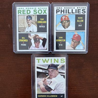 1964 Topps Baseball Cards.Harmon Killebrew. Richie Allen and Tony Conigliaro Rookies